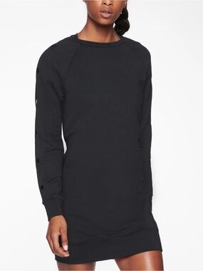 Athleta Black Long-Sleeve Button-Trim Sweatshirt Dress
